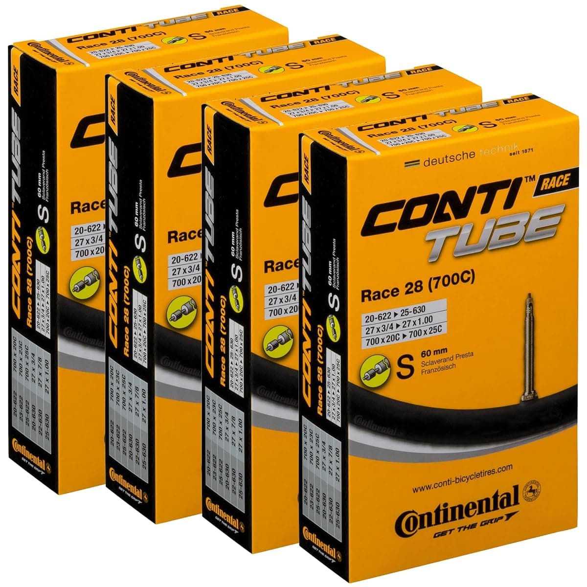 Continental Race Tubes, 700x20–25, 60mm, 4-Pack